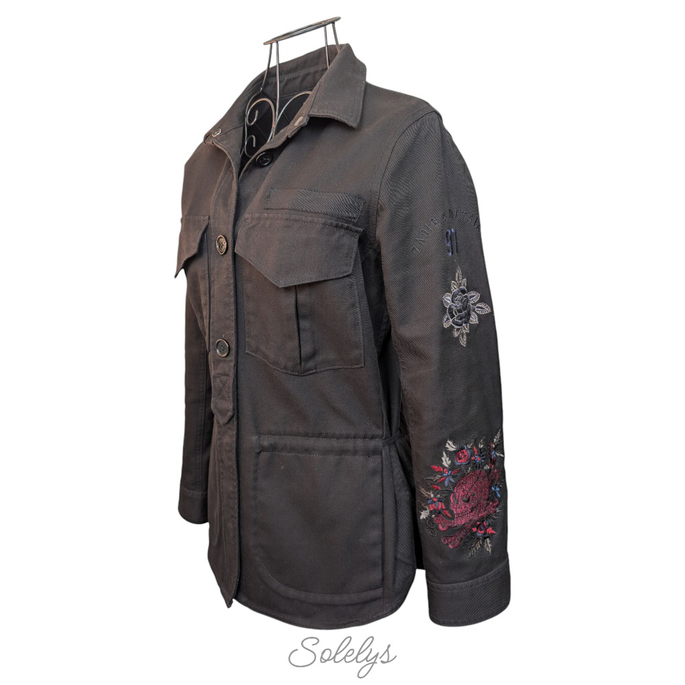 Zadig & Voltaire Tackl Military Star Camo Skull Floral Embroidered Shacket XS - Picture 5 of 11